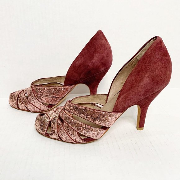 Miss Albright Shoes - Miss Albright Dominique Suede Glitter Pumps